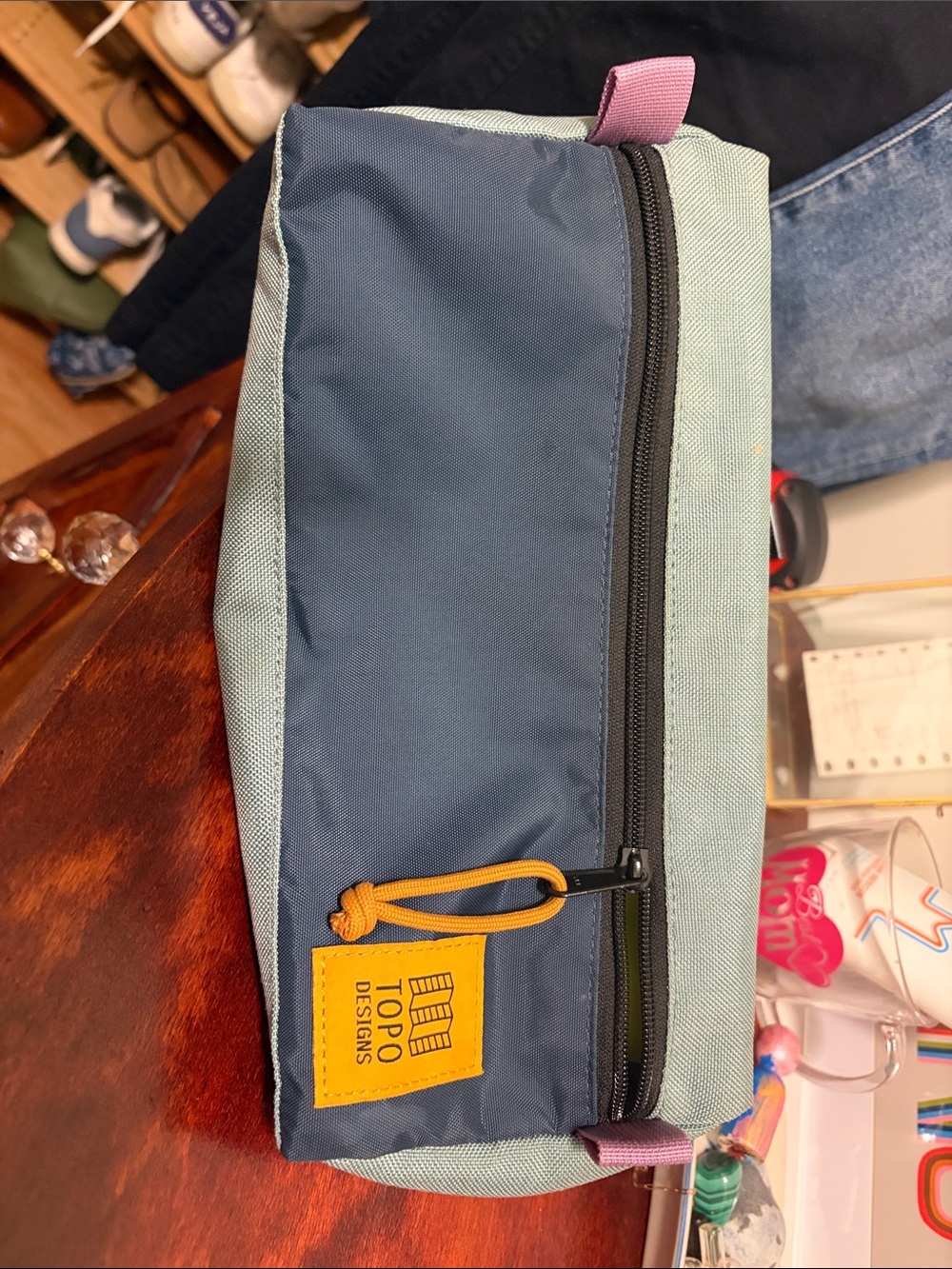 Topo Designs Navy & Mint Travel Dopp Kit with Yellow Patches